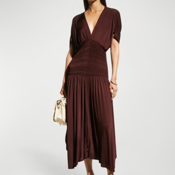 A.L.C. Demi Pleated Drop-Waist Midi Dress in Bitter Chocolate SZ S - Picture 1 of 6